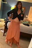 I love the cut of this skirt. I bought it in pink and sage. The sizes are the only issue. I'm a size 6 and a medium pink skirt was too small so I exchanged it for a large which was a little too low-slung. But better than snug. I'm going to try a medium. - Mary C.