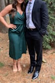 This dress was perfect! So comfy. Highly recommend for a wedding as it was easy to dance in! I received so many compliments on how flattering the color is. It is more midi length on me than the model because of my height, but I loved it - Mackenzie S.