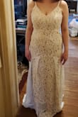 I love this dress. I'm hoping I can use it for my wedding, just need it hemmed. The lace is beautiful and flatters a variety of shapes. It feels comfortable but also has enough flair to feel like a wedding dress. - Stacie R.