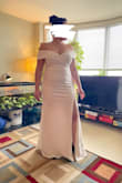 I kept this dress, it may be the one for my wedding! Fit true to size, very fitted. Sleeve straps a little snug. Slit not too high, if you have large chest it is pretty revealing. Stretchy and comfy, might look into some ruching for the tummy area and other slight modifications to personalize it. - Ashontae L.