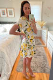 This dress is really fun and easy to dress up or down. It's a great summer style that could work with wedges or flats. It's a little loose on the bust, I plan on pinning it. It's also a little snug where you tie it at the waist. I'm keeping it because it reminds me of my honeymoon in Italy. - Sonja O.
