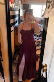 Purchased this for prom. I was nervous as I have medium-sized boobs and it looked a bit risky- I was right. The bust is thin but loose-fitting at the same time? I feel like it's only suited for small-chested women. I wore a bandeau bra and it fixed it right up. The back detail is SO pretty. The skirt is really long on me but with heels and some minor hemming, it should be alright. The thigh split is REALLY high (you can see my underwear) so I'll have to sew that shut a little bit. The first photo is without a bra (I have slightly wide-set girls) and the second is with a bandeau bra. Overall, I'm pretty satisfied with how I was able to tweak it. - Samara S.