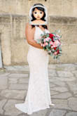 I absolutely loved this dress! It's a simple, yet beautiful wedding dress for a casual outdoor wedding. It fit my body perfectly. The only con I'd say is if you're big-chested, you might have major cleavage. - Leslie V.
