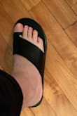 I read the reviews before ordering and chose to order my true size (9.5). These fit weird. The front of the sandals, where the toes go, is unusually long and creates a palm effect. I do not have short toes and this problem never happened to me before while shopping for shoes. It just seems to be a badly designed sandal. Weirdly, the back of the sandals fit just right. I will sadly have to return these. - Florence R.