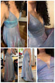 This dress is gorgeous! The iridescent shimmer is absolutely gorgeous! And changed colors in different lighting. It fit TTS and the length will need to be tailored. It is very soft and comfortable. The cups inside are thick and structured with no need for a bra. It is a Cinderella dress for sure. - Michael Z.