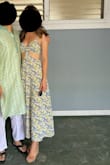 Loved how comfortable and flowy it was - definitely forgiving around the tummy, which was appreciated after the meal we had!
I wore this with some boob pasties and boob tape to make sure things stayed put.
Worn with platform shoes that added 4-5 inches. - Michelle H.