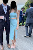 Love the sage green color and on trend cutouts. I'm 5'6" and the length was perfect. 

I'd have preferred if the material was thicker, because the outline of anything that I wore underneath showed. I'd recommend no-show undies. 

I'd also plan on steaming it before wearing to get out wrinkles!

Last thing I'll say is it's not super forgiving around the tummy (see photos...and I wouldn't even say I have that big of a tummy). The material just sinches in around there when you're walking. - Michelle H.
