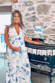I ordered this dress for my baby shower, I am having a baby boy and thought the white with blue accents was perfect. I am 34 weeks pregnant and ordered a large. Not only was the length perfect but it was extremely comfortable for my growing bump. I received a ton of compliments on the dress, and was so happy with it! - Hannah T.