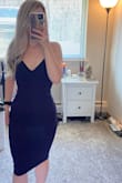 This is probably the best dress I've ever owned. The fit is absolutely amazing, hugs you in all the right places. The fabric is semi-thick which hides any imperfections but is extremely comfortable and stretchy. The length is a little long for me, but I just scrunched up the dress a little bit to resolve that... and I think it still looks great.

I will absolutely be ordering this dress in every color available, I love it so much! - Dylan E.