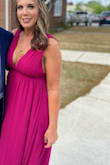 I received so many compliments on this dress! I wore it to a spring wedding. I read the reviews that it ran large so I ordered a small even though I'm usually a medium. It fit well - a little snug around the rib cage but not uncomfortable. I just needed some help zipping. The length is also long. I wore heels and it was still long. - Heather C.