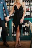 Great little black dress. The draping is very flattering and creates interest. I got a lot of compliments. The fabric is heavier than I would have guessed and has a bit of a stretch, therefore I should have ordered one size smaller. - Lexy