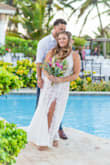 This dress was great! I wore this to my wedding (I was also 5 months pregnant), so I sized up. I had to get it taken in a bit and definitely could have still wore my normal size! It was perfect and comfortable, with a built-in body suit underneath. I received so many compliments and am so happy I chose this dress! - Riley M.