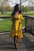 Beautiful color and so much fun to wear. The button popped open a couple of times but didn't cause too much of an issue. I wore this to a spring wedding! So happy with this purchase. - Felicia R.