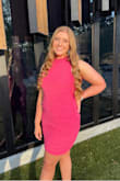 This dress was PERFECT for the event I wore it to!! An awesome shade of pink, super flattering dress, very comfortable, want this dress in more colors because I love it. So many compliments!! - Haydon L.