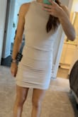 This product fits PERFECTLY!!! It's amazing head to toe and super flattering. It fits nice for people with a longer torso! (a lot of dresses are too short for me) It has extra fabric in the chest area which is nice. Highly recommend. Got this dress in two colors! - Cassandra R.