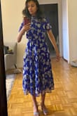 Beautiful dress but had to sew the sides and the hem in order for a better fit like the model.  See picture for before sewing modification. - Shereen M.