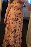 I really liked this dress! I wore it to a formal wedding and received a lot of compliments! It made me feel very pretty and confident. My only complaint is the neckline went very low so I had to pin it with a safety pin. Otherwise, it's great! I wore a strapless bra with it for extra support and would recommend that vs pasties because there is not any support in the cups, especially if you have a larger chest with how low cut it is. It is also pretty long, I wore 3 inch heels and the back was BARELY off the ground. I definitely recommend this dress! - Katie L.
