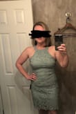 Beautiful dress. Material is thicker. It runs tighter on me (but that is because of my measurements in my waist )but needing a small for my other measurements. It runs pretty true to size. - Lindsey D.