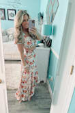 This outfit is just as pictured! The colors are beautiful and the fit is true to size! I ordered a medium because when it is a two piece outfit I like to make sure it is not squeezing too tight on the stomach. I definitely recommend this outfit for a night out in the summertime or a beautiful afternoon party! - Sharon
