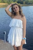Really love this dress. It's a great quality and had no trouble staying up. My only quarrel is that it's a lil short but nothing too bad. I chose a medium and it fit great. I would go up a size if you're my size but have a bigger chest:) - Sahara C.
