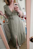 The color is exactly what you expect. It came a bit wrinkled and will need a steam before I can wear it. It's a lot longer than I had expected and quite frankly I don't feel like getting it hemmed, so I'm just going to wear heels. I love the pattern and the style. This is a great dress for busty ladies who don't want to hide everything but also don't want to risk anything falling out! - Morgan D.