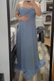 Love this dress. I'm normally an M with Lulus clothing but had to size up to an L because the dress has no stretch at the chest and I have broad shoulders. The neckline is gorgeous and leaves plenty of space around the tummy in case you eat too much at the wedding. - Tina C.