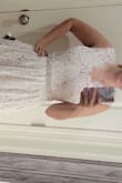 Absolutely love this dress! Ordered in M and L, L had more room for my boobs. Cant wait to wear this stunning dress for my rehearsal dinner. Fabric is nice and nude layer is thick. Love the knee length! - Valerie W.
