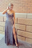 LOVE! Wore for a silver-themed Gala this spring. It did take some strap adjusting to find the length that made the cowl neck lay just right. Material is high quality, felt super comfortable all night. You can dance, you can twirl, and you can EAT in this dress. Highly recommend - Sarah G.