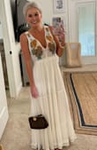 Pictures do not do it justice. It's BEAUTIFUL. I got SO many compliments. It's a tad heavy but not an issue since it's not strapless. I'm 5'4" and didn't need heels with it. Just buy it! - Molli P.