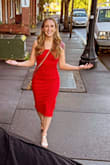 Fits true to size, perfect length even for us shorter girls. SO cute, wore it to a wedding and got compliments all night. Material is stretchy while still looking high quality and elegant. This one will stay in my closet! - Haley C.