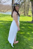 I ordered this dress for my late April bridal shower and it was perfect! Love the open back detail and it was super comfortable to wear all day. Only note is that it's see-through in the chest area and gives zero support, with the open back a regular bra wouldn't work. I used sticky bra lifts which worked well and made the fit of the dress much better. - Elaina L.