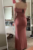 I got this dress for a wedding (black-tie optional) and am so so excited. The ruching at the back is so so flattery and the off-the-shoulder and slit add just enough skin. Also, it's COMFY!!?!?! Stretchy material with a mesh overlay so it'll be easy to dance in. - Julia M.