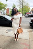 I love this dress! It was so flattering for my shape and hugged all my curves the way I wanted. The material was thick and stretchy which was perfect considering I ordered this in ivory. The off the shoulder fit was appropriate but sexy for my engagement party with friends and family - Ashley T.