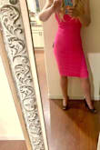 This is a stunning dress that looks fabulous on hourglass figures like mine. The size is true to size. It's a good quality material. The color is vibrant. Also, I love that the stretch works where I need it while the chest area holds my girls in firmly without the need for a bra. I am in love with this dress. - Giovanna R.