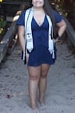 This fits really well, I got many compliments on the dress. It was perfect for my college graduation. The only downfall is you have to wear a sticky bra because of the low cut and the zipper is hard to move up on the back where it ties. - Jillian K.