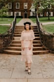 I needed a graduation dress and am so glad I found this one! It's very flattering and is comfy to wear. Photographs beautifully, too! My only complaint is sometimes it rides up on my shoulders or folds over, and I need to be mindful to adjust the off the shoulder elastic to make sure it sits right. Even so, 5/5 stars and will wear again in the future as a wedding guest dress! - Maria A.