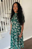 I'm petite (5'1") and this dress length is perfect, it's not quite ankle length to consider it a maxi dress so no worries about it dragging the ground (even with flats on)! There is a lining underneath the top layer of the bottom portion of the dress. I typically wear an XS so for me it fits true to size. - Alicia K.