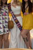 I wore this for my bachelorette trip and got a ton of compliments! It is super comfortable and fit really well. I needed a bra underneath the top and you could kind of see it in the back because of the open cross cross style but it looked fine. The pants were also too long and I had to get them hemmed but it was worth it because I love this outfit! Super flattering and made me look tall and thin. - Kayla C.