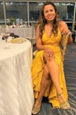 I wore this dress to a wedding. Got so many compliments! . The color is beautiful.  I am 5.2, so I did have to get the length hemmed a bit from my local tailor , but it was worth it . - Deba_mitra C.