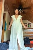 I will say the dress is a little big in my bust area but this is because I have wide hips and a small bust area so I had to size up. I did try to get the large but the large just did not fit the rest of my body and I would rather have the bust be too large than to have it not fit my waist. I am just going to use boob tape as well as fashion tape to make sure I do not have a wardrobe malfunction. - Marlee Q.