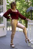 I like the color and material of this top, and I'm generally pleased with it. I just wish it were a little more form-fitting at the waist. - Julie D.