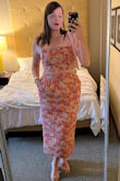 Gorgeous dress, I got so many compliments on it. I did size up to get over my booty but still incredibly flattering. I love the pockets! As others have mentioned, it does stick out in the front but I didn't mind that at all. - Heather H.
