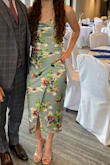This dress was very comfortable, and I've seen a lot of satin midi dresses but I feel like the slight ruching on this one really adds a lot of style. I am 5'3" and it still hit mid calf pretty nicely. I didn't think the high slit was much of an issue except while sitting, but even then you just had to be wary of where the material was falling. - Meghan L.