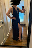 This is going to be worn for a wedding in Lake Como, Italy. Black tie wedding. I recently lost about 26 lbs so I wasn't sure whether to go for the L or XL and I am so glad I went for the L!! It is definitely fitted at the waist, not a ton of give and lands more at the base of my ribs than my waistline. My measurements are visible for reference. HIGHLY RECOMMEND! - Lauren D.