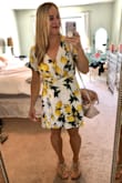 Sometimes I go between a medium and a large with Lulus things since I'm pretty lean but also muscular. I tried the medium but felt the Large just felt better. The wrap of the dress sits pretty low in the bust area so I did pin it so I wouldn't have so much cleavage showing but I've worn this dress numerous times and always get a ton of compliments on it. - Kevin H.