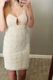 I love this dress! Got it for an upcoming cruise. It's a little bit big in the waist and chest. I am probably going to have it taken in in that area by an inch. The length is perfect and I didn't want it much tighter around the hips. It is slightly see-through!! Beware of wearing bright underwear with this one. Overall, highly recommend. Wearing an adhesive bra for support. - Charlie W.