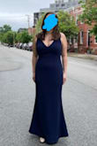 I loved this dress! I love the sleek and simple but elegant look. I wore to a black tie wedding. I loved that I could wear a bra with straps! You could see them a small amount but worth it for the comfort when dancing! I didn't need to fuss with it through out the night. Note I had to hem it and I wore shapewear for a smoother look. - Dana V.