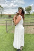 Ordered this dress for my bachelorette. Was going for a cottagecore cowgirl look for a goat soap making class. It fit so perfectly and flattering. It was comfy and lightweight to wear all day playing with goats, making soap and dining. - Madison L.