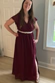 I really loved the color and feel of the fabric of this dress! I needed to find a dress for a dressy event, yet I wanted to get something I could wear in a more casual setting as well and this dress worked perfectly! This dress was a bit long on me even in heels, so I did need to hem it, and the wrap front was too open for me so I tacked it more closed. This dress was comfortable and lightweight - I would definitely recommend it! - Elyse P.