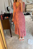 Really pretty dress and color but the top does not fit like that on me at all! It's a little too busty! And, unfortunately, I need to wear something under or pin it. Other than that, it's beautiful! - Claudia S.